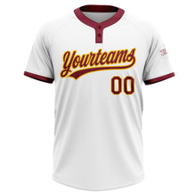 Load image into Gallery viewer, Custom White Crimson-Gold Two-Button Unisex Softball Jersey
