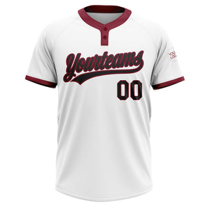 Custom White Black-Crimson Two-Button Unisex Softball Jersey