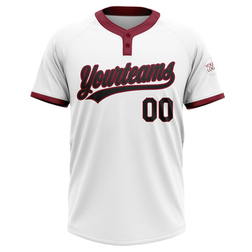 Custom White Black-Crimson Two-Button Unisex Softball Jersey