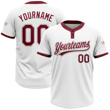 Load image into Gallery viewer, Custom White Crimson-Gray Two-Button Unisex Softball Jersey
