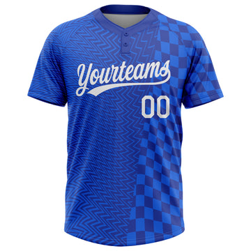 Custom Royal White-Navy 3D Pattern Two-Button Unisex Softball Jersey