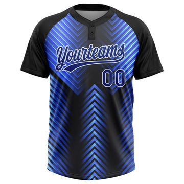 Custom Black Royal-Powder Blue 3D Pattern Two-Button Unisex Softball Jersey