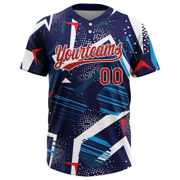 Custom White Navy-Red Two-Button Unisex Softball Jersey Discount