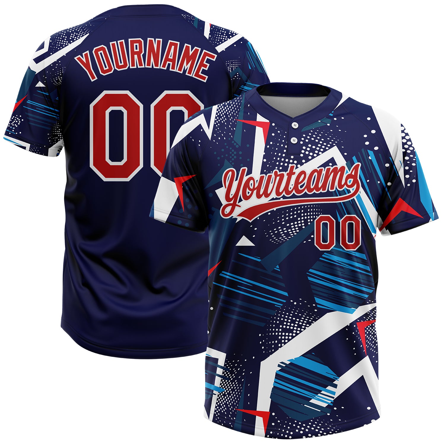 Custom Sublimated Navy and Red Button Down Baseball Jerseys | YoungSpeeds