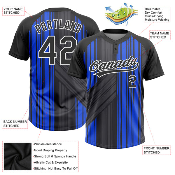 Custom Black White-Light Blue 3D Pattern Two-Button Unisex Softball Jersey