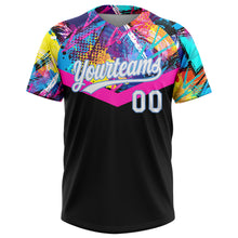 Load image into Gallery viewer, Custom Black White-Light Blue 3D Pattern Two-Button Unisex Softball Jersey
