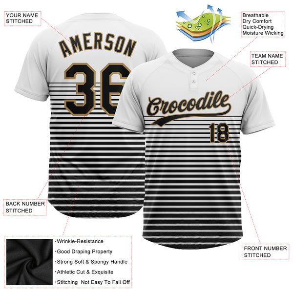 Custom White Black-Old Gold Two-Button Unisex Softball Jersey Discount