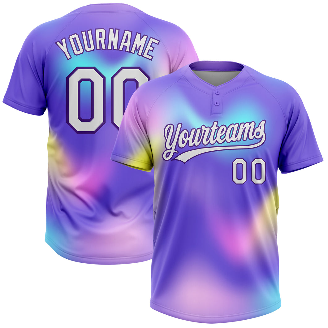 Custom Pink White 3D Pattern Two-Button Unisex Softball Jersey