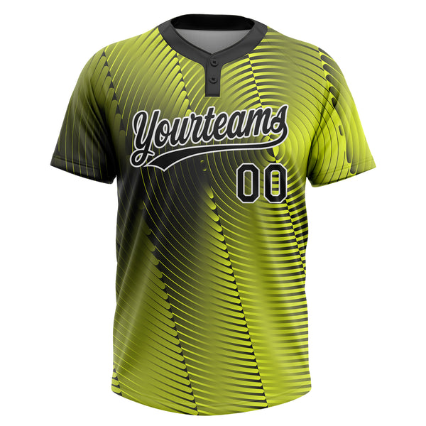 Custom Gold Green-White 3D Pattern Two-Button Unisex Softball Jersey