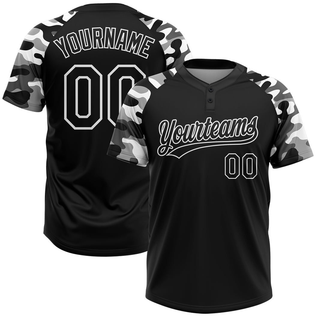 Custom Black Black-Camo 3D Pattern Two-Button Unisex Softball Jersey