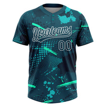 Laden Sie das Bild in den Galerie-Viewer, Custom Green Midnight Green-Teal 3D Pattern Two-Button Unisex Softball Jersey
