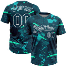 Laden Sie das Bild in den Galerie-Viewer, Custom Green Midnight Green-Teal 3D Pattern Two-Button Unisex Softball Jersey
