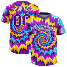 Laden Sie das Bild in den Galerie-Viewer, Custom Tie Dye Purple-White 3D Two-Button Unisex Softball Jersey
