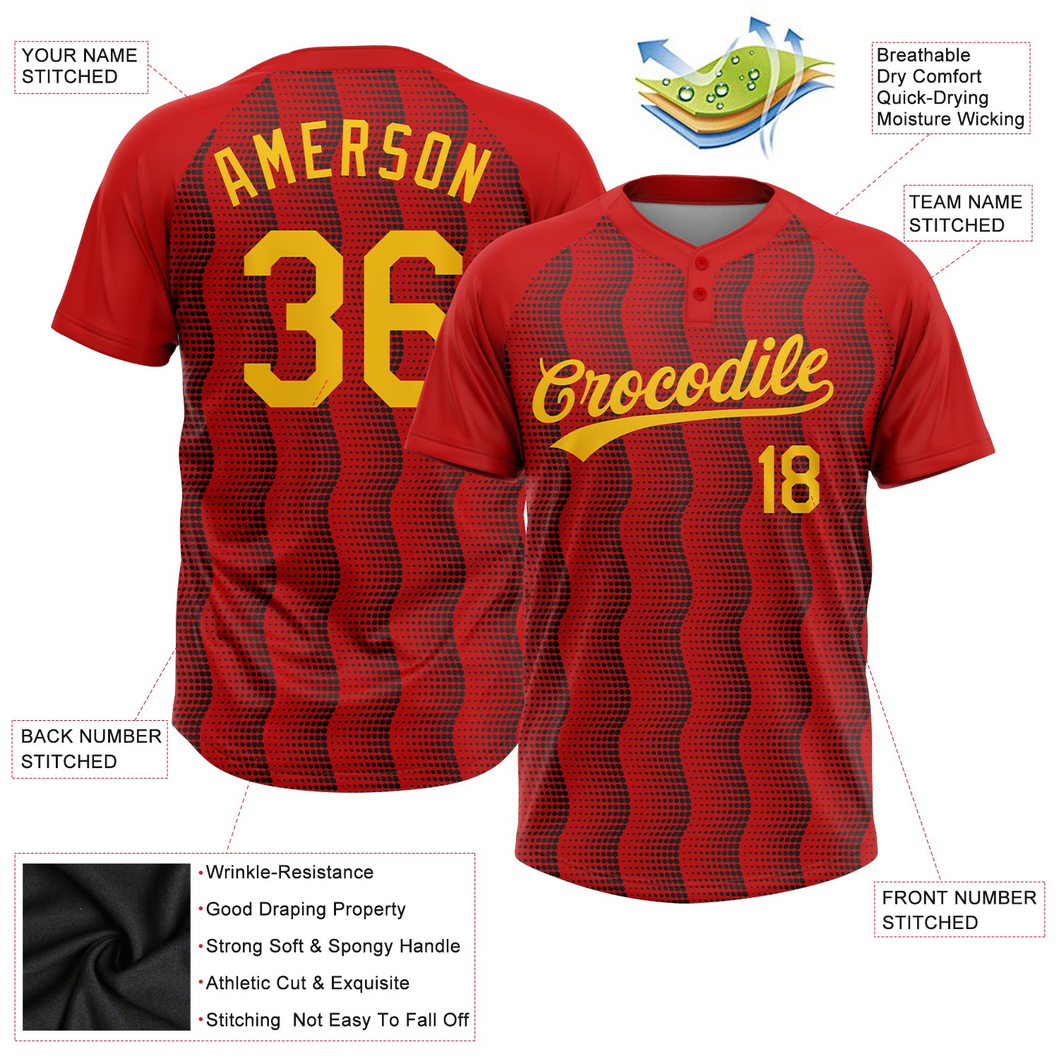 Cheap Custom Black Black Red-Old Gold Two-Button Softball Jersey