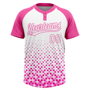 Custom Pink White 3D Pattern Two-Button Unisex Softball Jersey