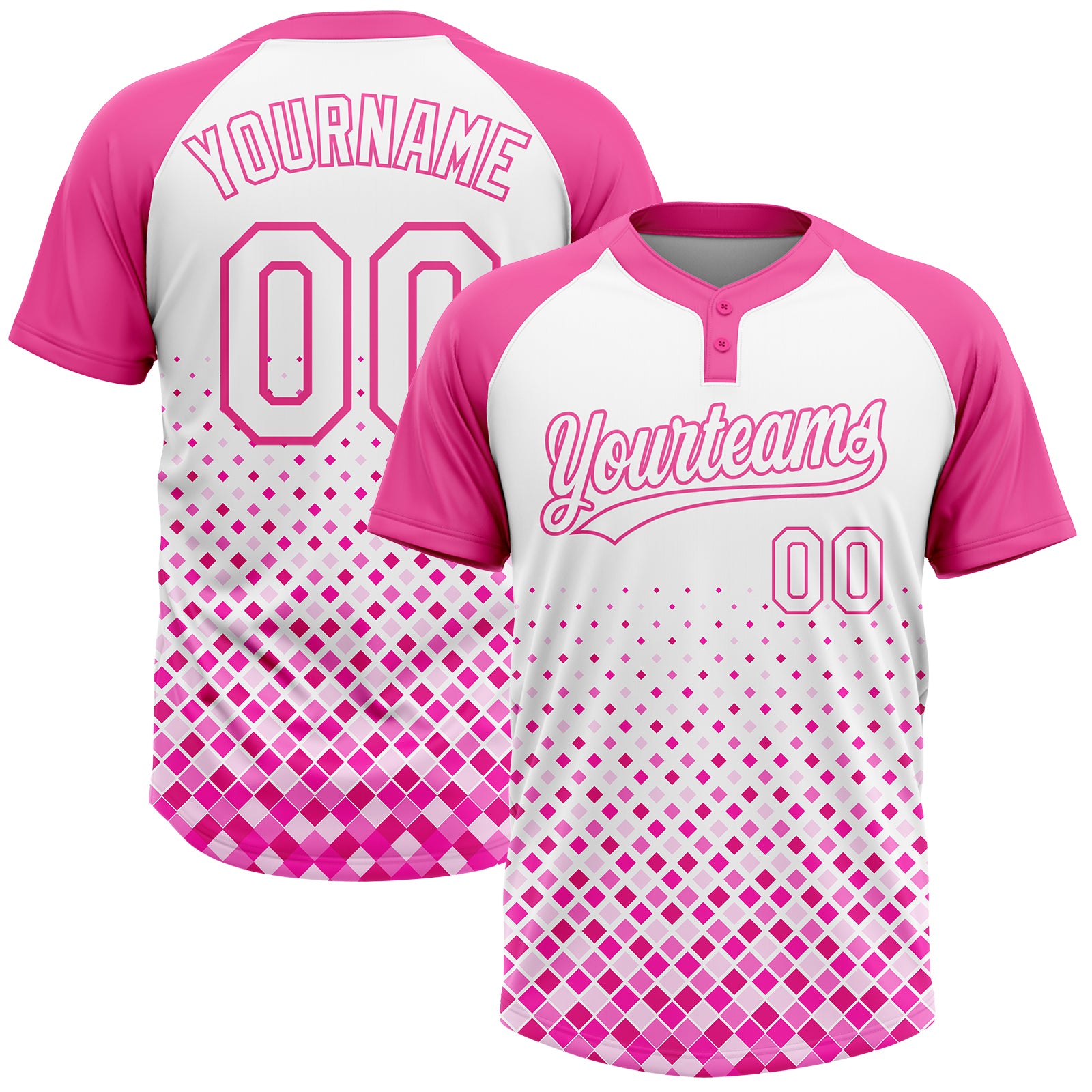 Pink-White Custom Baseball Jersey - L