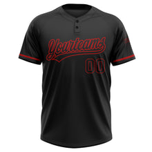 Загрузить изображение в средство просмотра галереи, Custom Black Black-Red Two-Button Unisex Softball Jersey
