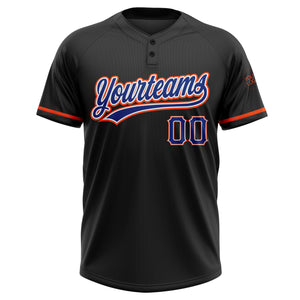 Custom Black Royal-Orange Two-Button Unisex Softball Jersey