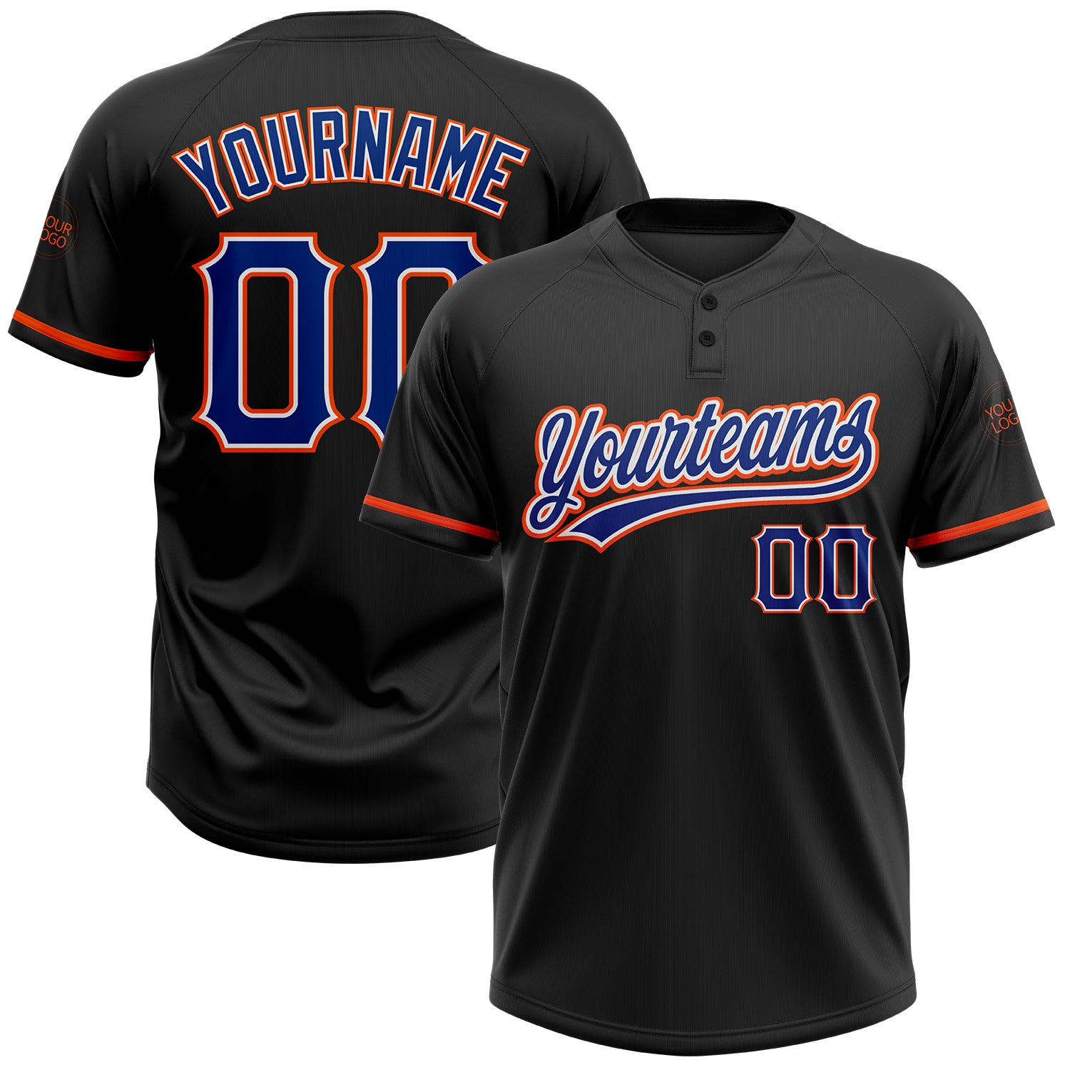 Cheap Custom Black Royal-Orange Two-Button Unisex Softball Jersey