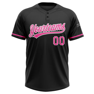 Custom Black Pink-White Two-Button Unisex Softball Jersey