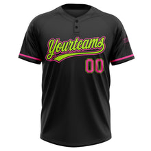 Загрузить изображение в средство просмотра галереи, Custom Black Pink-Neon Green Two-Button Unisex Softball Jersey
