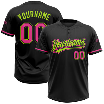 Custom Black Pink-Neon Green Two-Button Unisex Softball Jersey