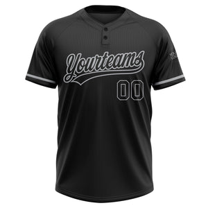 Custom Black Black-Gray Two-Button Unisex Softball Jersey