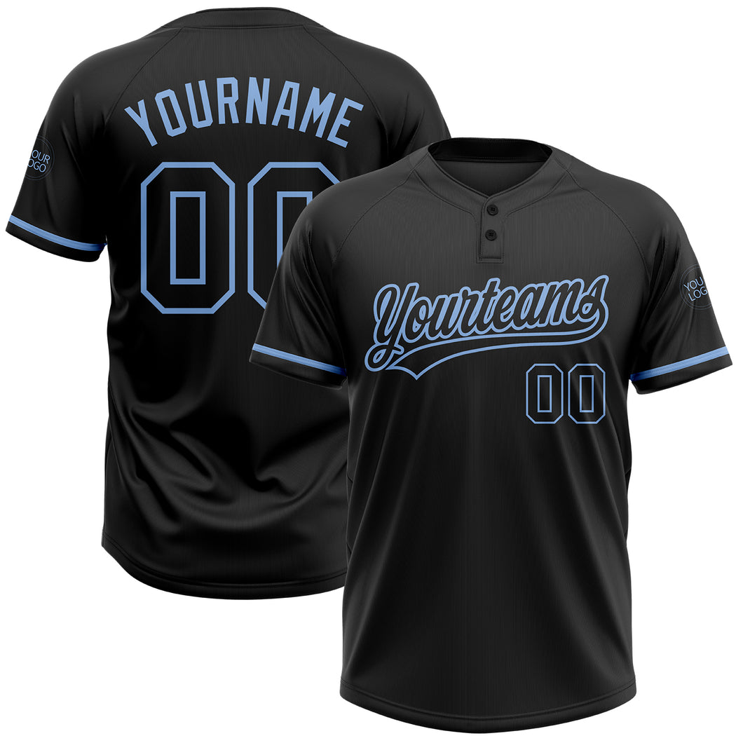 Custom Black Black-Light Blue Two-Button Unisex Softball Jersey