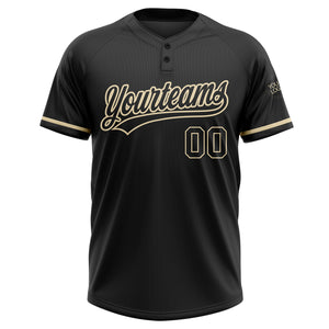 Custom Black Black-City Cream Two-Button Unisex Softball Jersey