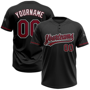 Custom Black Crimson-White Two-Button Unisex Softball Jersey