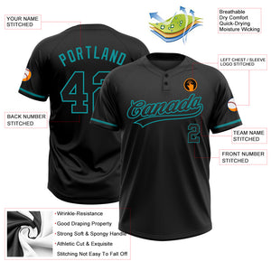 Custom Black Black-Teal Two-Button Unisex Softball Jersey