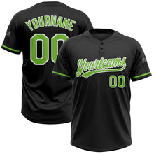 Load image into Gallery viewer, Custom Black Neon Green-White Two-Button Unisex Softball Jersey
