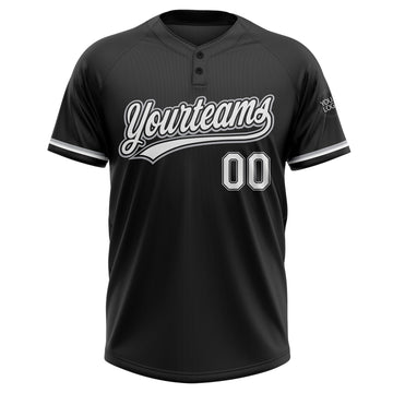 Custom Black White-Gray Two-Button Unisex Softball Jersey