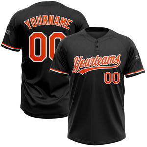 Custom Black Orange-White Two-Button Unisex Softball Jersey