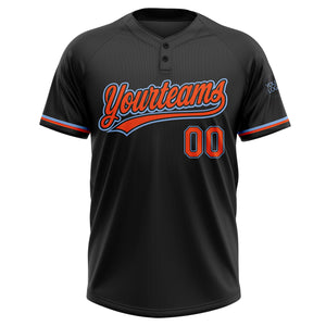 Custom Black Orange-Light Blue Two-Button Unisex Softball Jersey