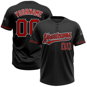 Custom Black Red-White Two-Button Unisex Softball Jersey