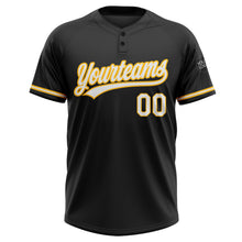 Load image into Gallery viewer, Custom Black White-Gold Two-Button Unisex Softball Jersey
