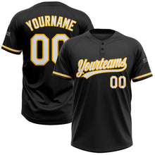 Load image into Gallery viewer, Custom Black White-Gold Two-Button Unisex Softball Jersey
