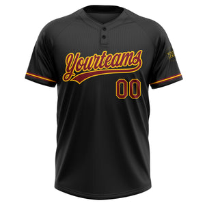 Custom Black Crimson-Yellow Two-Button Unisex Softball Jersey