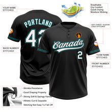 Load image into Gallery viewer, Custom Black White-Teal Two-Button Unisex Softball Jersey
