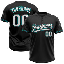 Load image into Gallery viewer, Custom Black White-Teal Two-Button Unisex Softball Jersey
