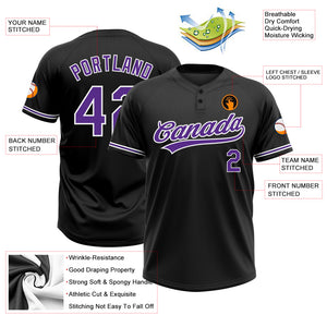 Custom Black Purple-White Two-Button Unisex Softball Jersey