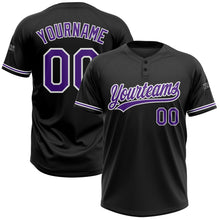 Load image into Gallery viewer, Custom Black Purple-White Two-Button Unisex Softball Jersey
