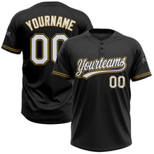 Load image into Gallery viewer, Custom Black White-Old Gold Two-Button Unisex Softball Jersey
