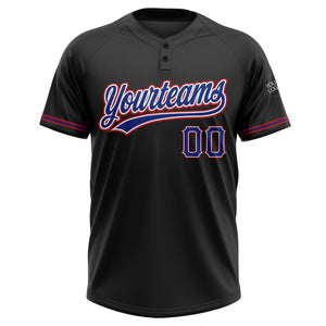 Custom Black Royal-Red Two-Button Unisex Softball Jersey