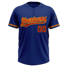 Laden Sie das Bild in den Galerie-Viewer, Custom Royal Red-Gold Two-Button Unisex Softball Jersey
