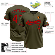 Laden Sie das Bild in den Galerie-Viewer, Custom Olive Red-Black Salute To Service Two-Button Unisex Softball Jersey
