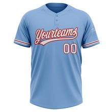 Load image into Gallery viewer, Custom Light Blue White-Red Two-Button Unisex Softball Jersey
