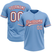 Load image into Gallery viewer, Custom Light Blue White-Red Two-Button Unisex Softball Jersey
