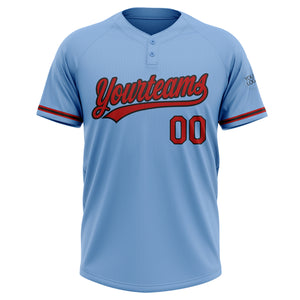 Custom Light Blue Red-Black Two-Button Unisex Softball Jersey